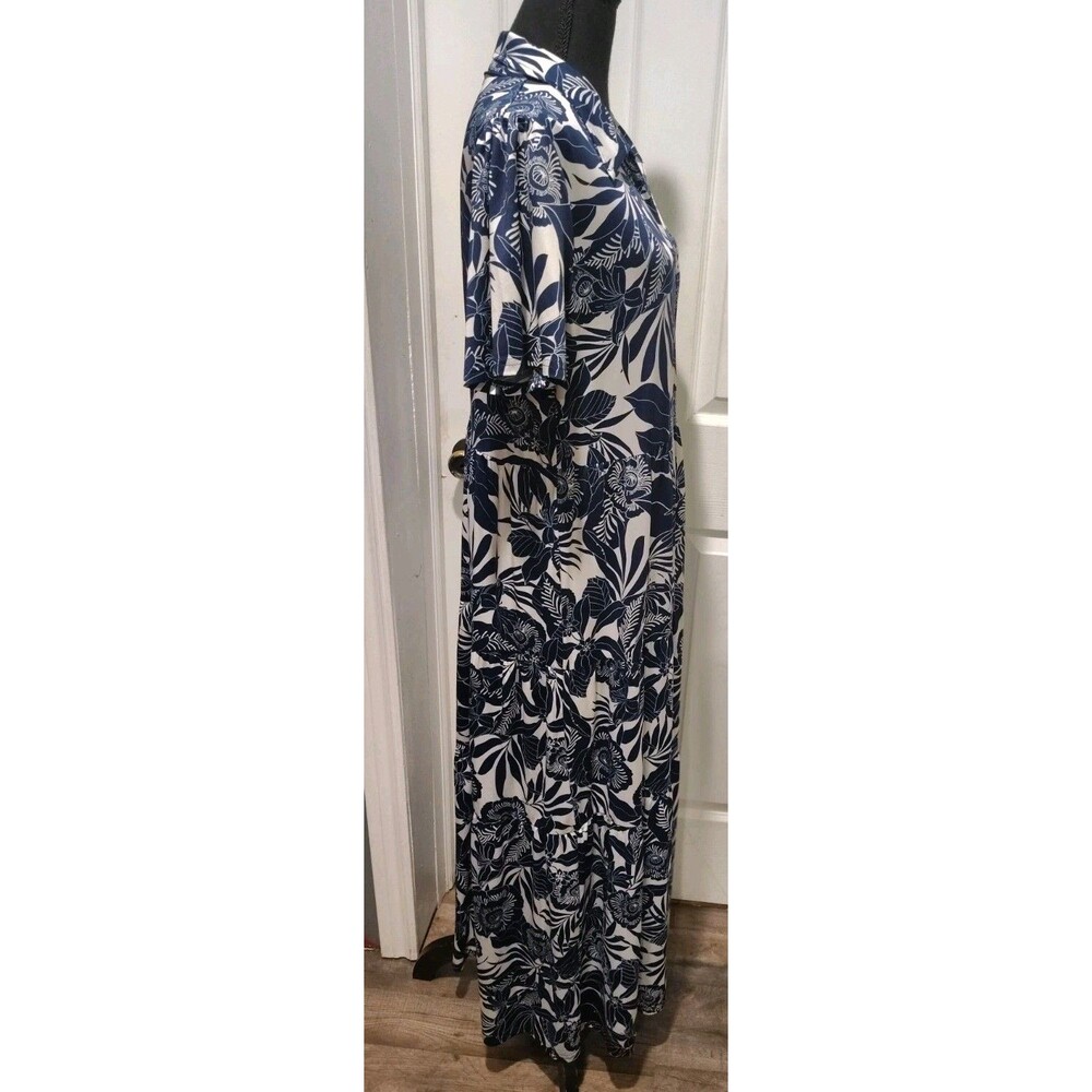 La Mer Luxe Maxi Dress Blue and White Floral Tropical Print Women's Size Large - Picture 3 of 10